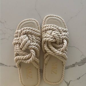 Zara Cream Sandals with Intricate Rope Design BRAND NEW